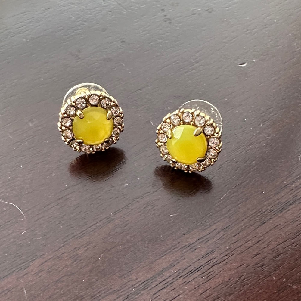 Kate Spade Neon Yellow and Gold Crystal Earrings